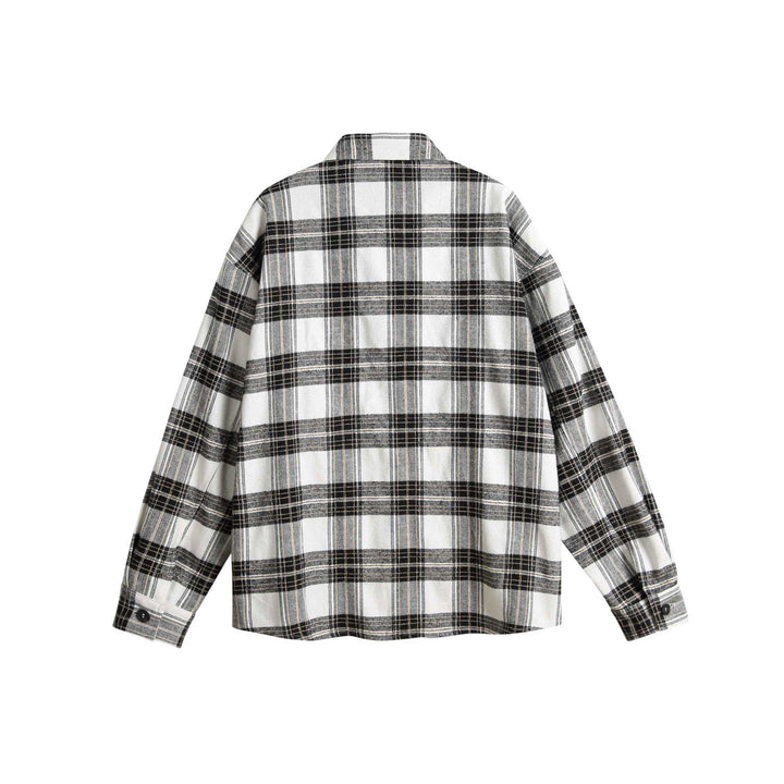 Unisex Oversized Skjorta Jacka i Check Mix med Vertical Argyle Embroidery