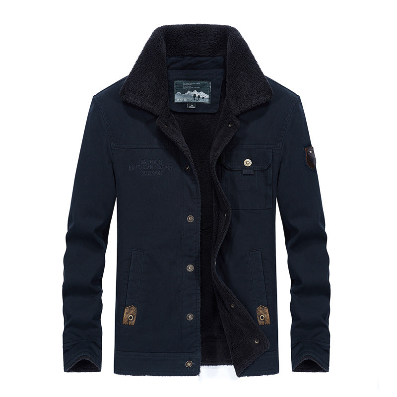 Herr Sherpa-Fodrad Canvas Trucker Jacka med Termisk Foder och Bröstfickor