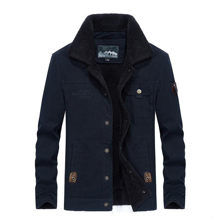 Herr Sherpa-Fodrad Canvas Trucker Jacka med Termisk Foder och Bröstfickor
