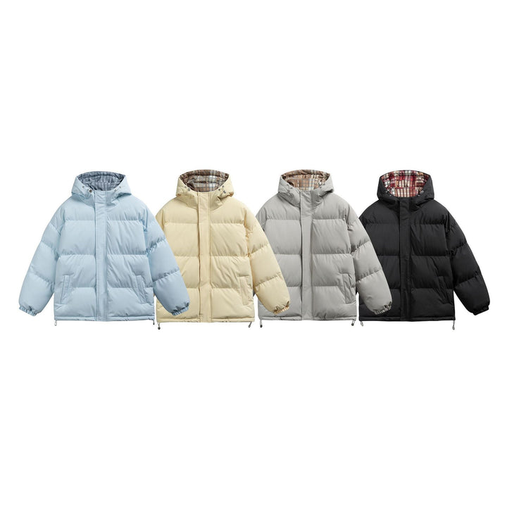 Dam Vadderad Oversized Quiltad Jacka med Huva, Hög Krage och Rutig Foder