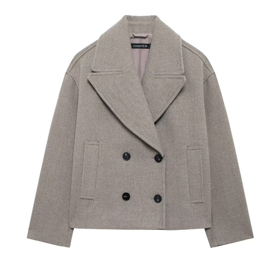 Dam 300+ Kort Double-Breasted Ull Blend Blazer med Wide Lapels