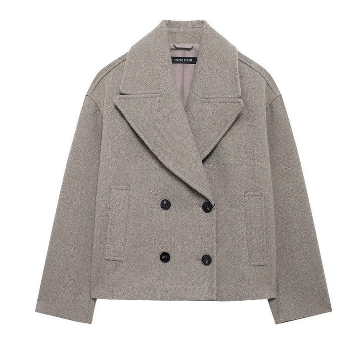Dam 300+ Kort Double-Breasted Ull Blend Blazer med Wide Lapels