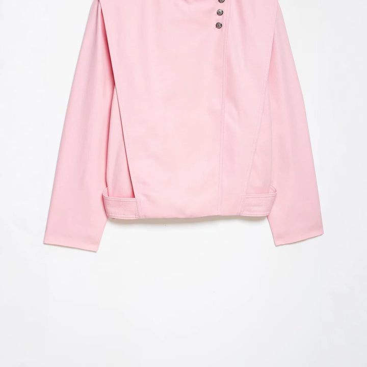 Dam 20+ Tailored Kort Blouson Jacka med Stå Krage och Asymmetrisk Tryckknapp Knapp Knäppning