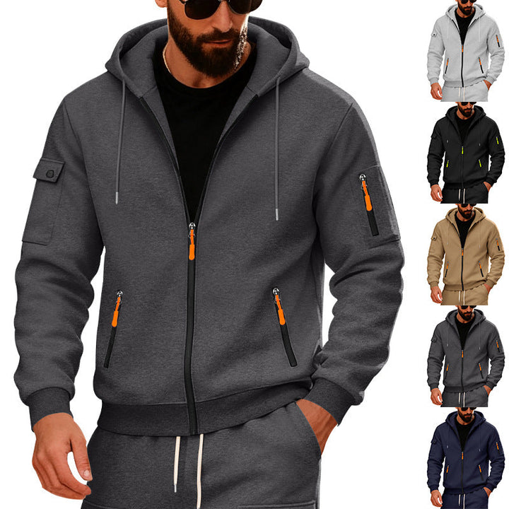 Herr Jacka med Huva med Water-Repellent Dragkedjor och Multifunctional Fickor