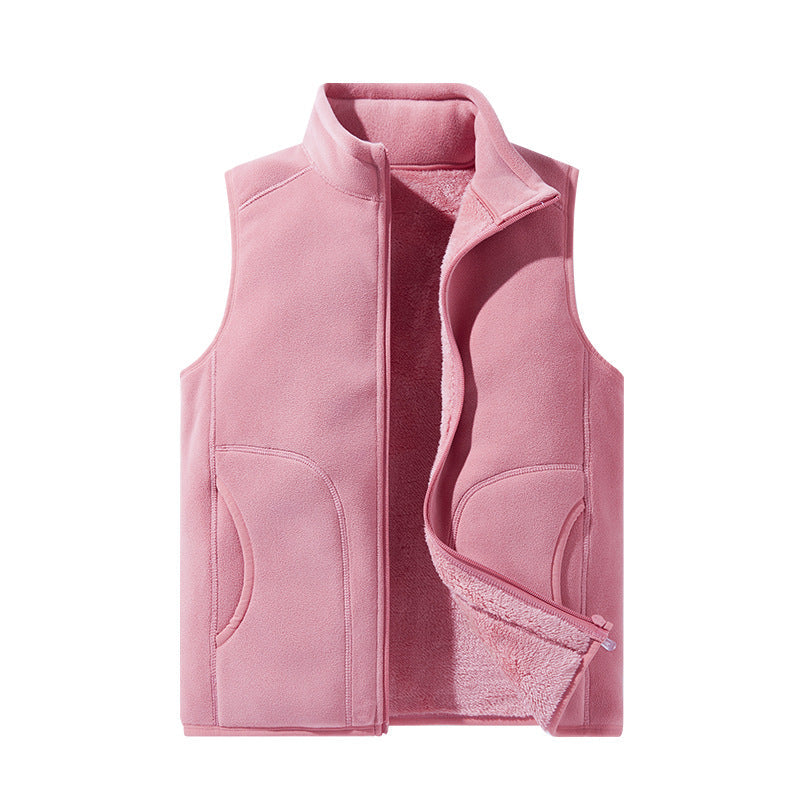Dam lätt microfleece väst med hel dragkedja, hög krage, och mjuk teddy foder