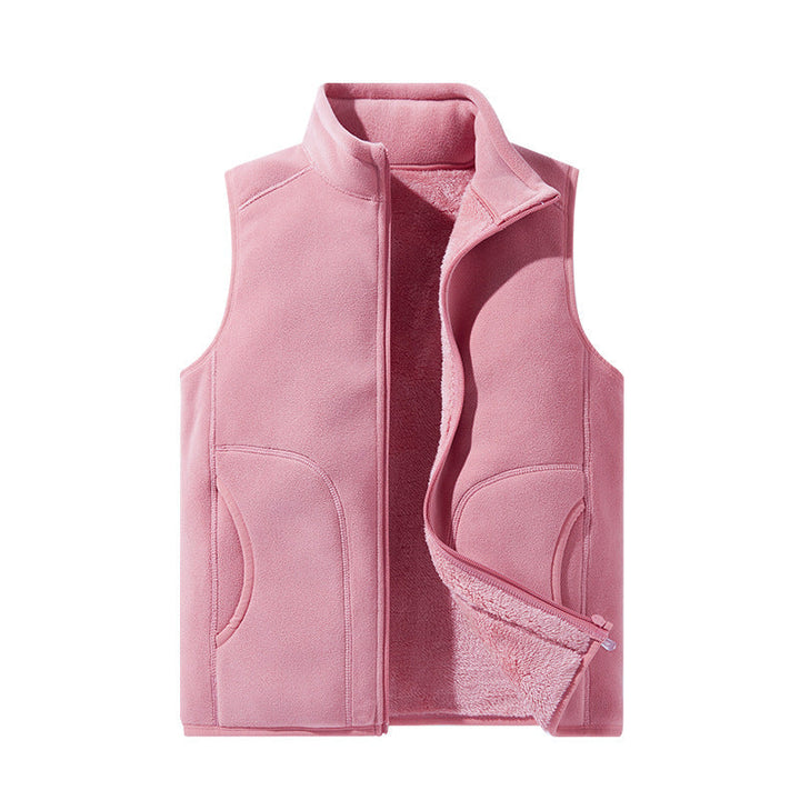 Dam lätt microfleece väst med hel dragkedja, hög krage, och mjuk teddy foder