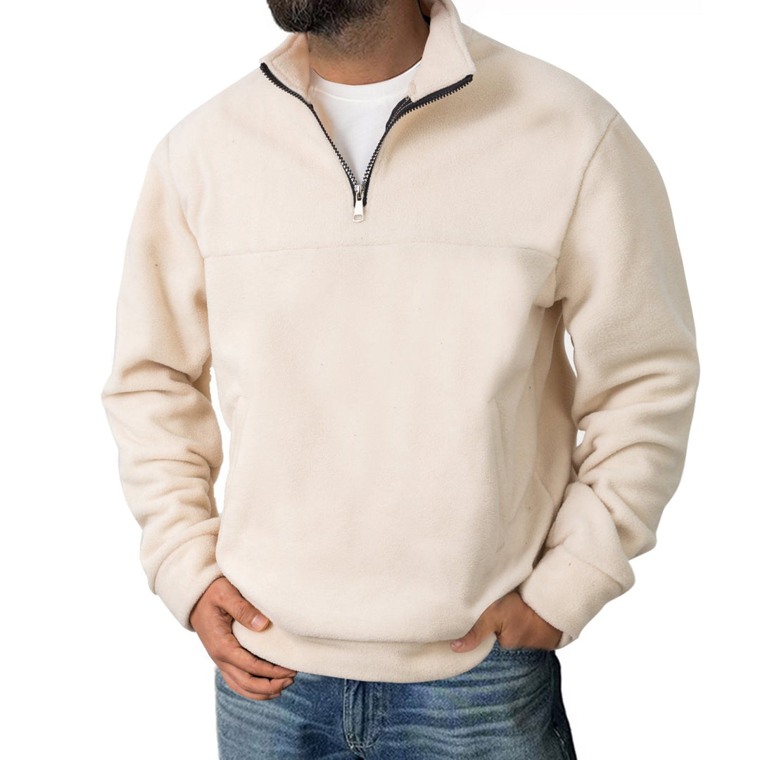 Herr Fleece Halv Dragkedja Pullover med Ståkrage och Känguruficka