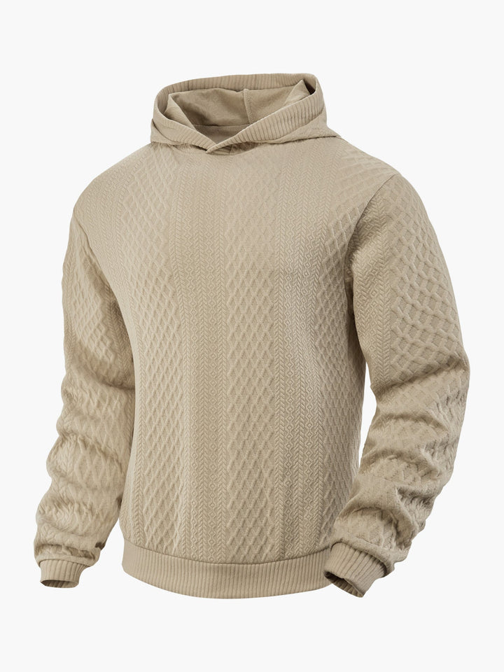 Herr Strukturerad Funnel Neck Pullover med Huva och Honeycomb Jacquard