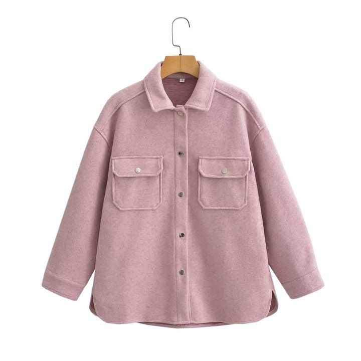 Dam oversize ullblandning Shacket med Snap knapp fram och utanpåfickor
