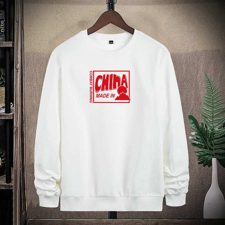 Herr College-Tröja med Crew Neck och Eye-Catching Statement Fram Tryck