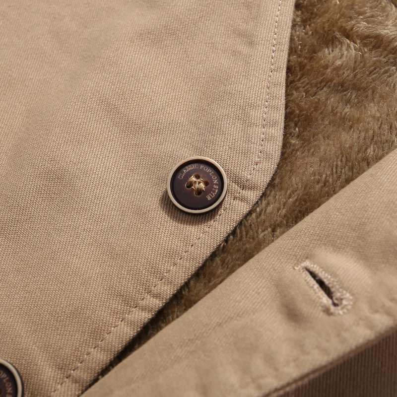 Herr Vadderad Canvas Teddy Väst med Sherpa Foder och Flera Fickor