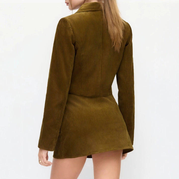 Dam Pleated kort jacka med skjortkrage och Turned-up Cuffs
