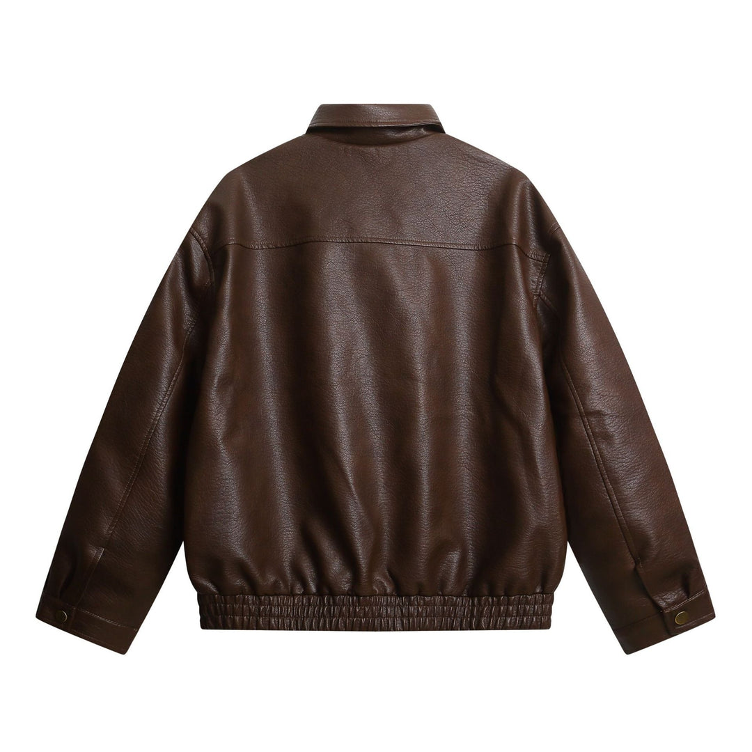 Dam Kort Konstläder Jacka i Oversized Look med Lockfickor
