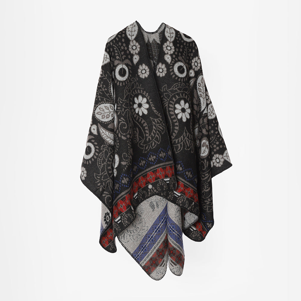 Dam Oversize Jacquard Ruana i Cape stil med Floral Paisley mönster