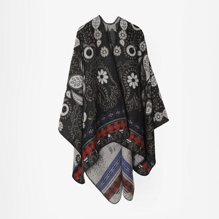 Dam Oversize Jacquard Ruana i Cape stil med Floral Paisley mönster