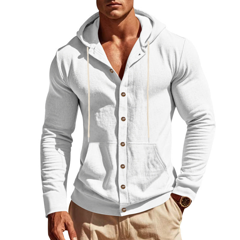 Herr Nano Slimfit Luvtröja Jacka med Knapplist och Känguruficka