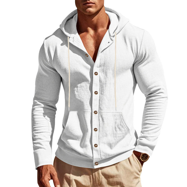 Herr Nano Slimfit Luvtröja Jacka med Knapplist och Känguruficka