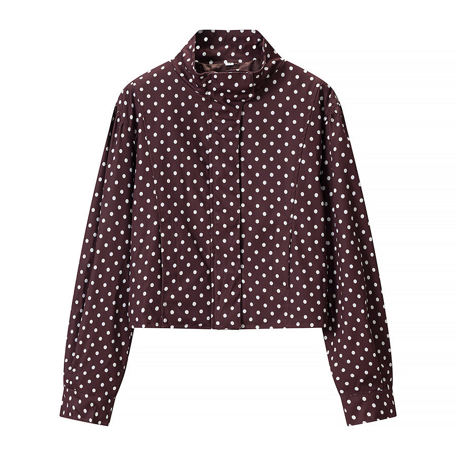 Dam Polka Dot kort jacka med Stand krage och dold Snap knappslå