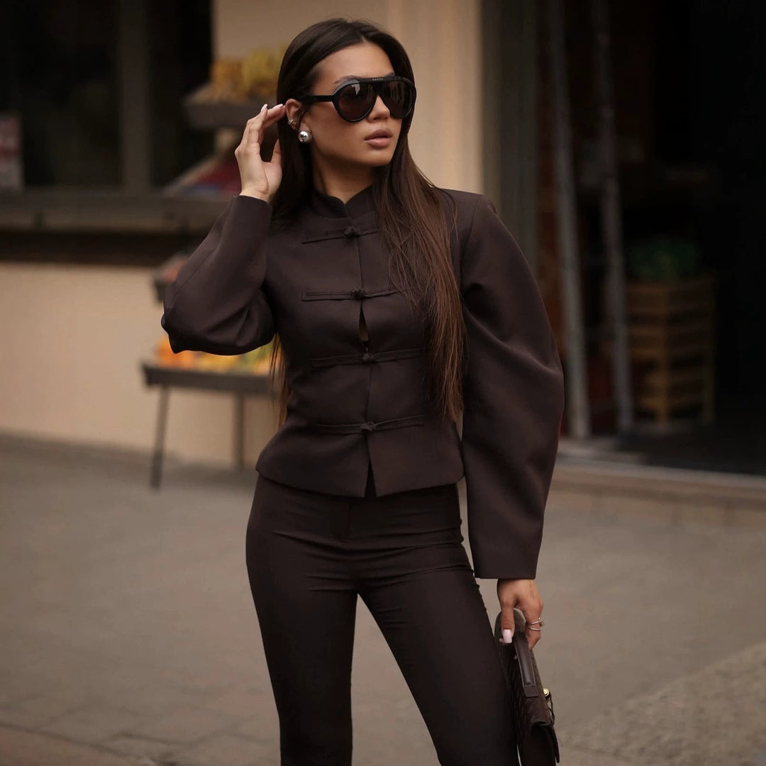 Dam Tailored Kort Jacka med Stå Krage och Knot Closures