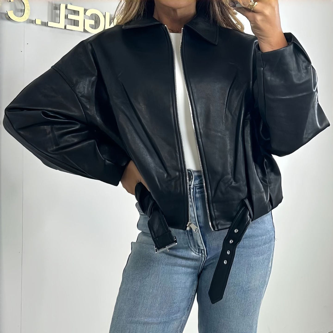 Dam Fashion konstläderjacka med Waistbelt