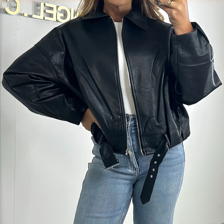 Dam Fashion konstläderjacka med Waistbelt