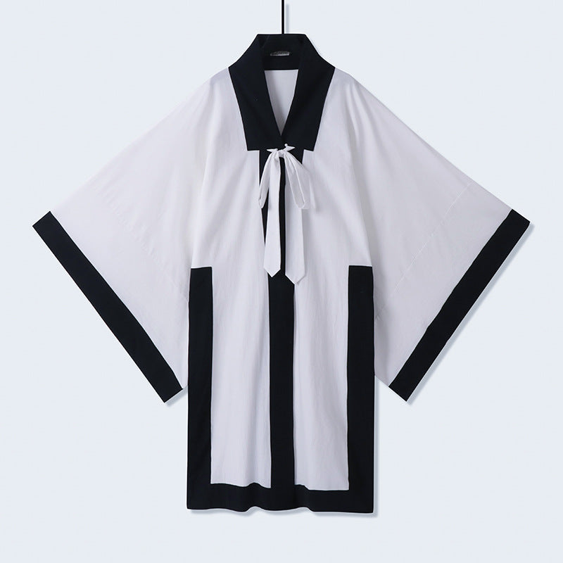 Unisex oversize Kimono-kofta med kontrast trim, knytband och utanpåfickor