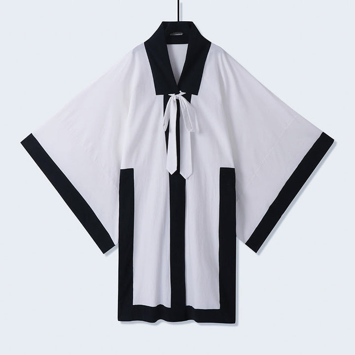 Unisex oversize Kimono-kofta med kontrast trim, knytband och utanpåfickor