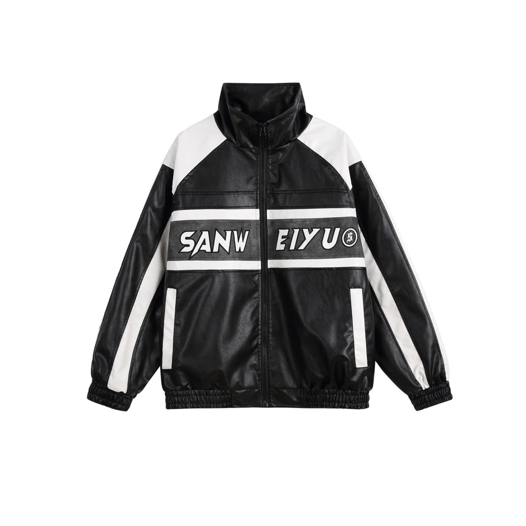 Dam Konstläder Track Jacka i Oversized Skärning med Hög Ståkrage och Logo Panel