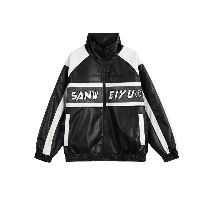 Dam Konstläder Track Jacka i Oversized Skärning med Hög Ståkrage och Logo Panel
