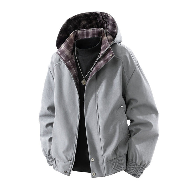 Herr Vadderad Jacka med Huva med Rutig Fleece Foder, Elastic Fåll och Concealed Dragkedja