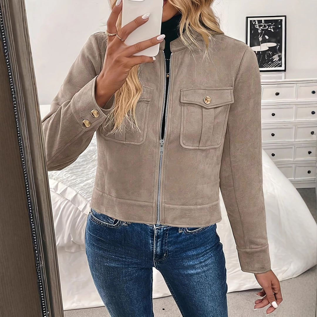 Dam Fashion kort jacka tillverkad av mocka