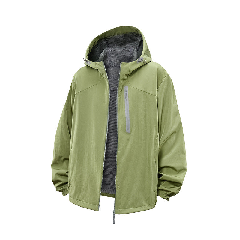 Herr Lätt med Huva Vindjacka med Water-Repellent Membrane och Reflective Fickor med Dragkedja
