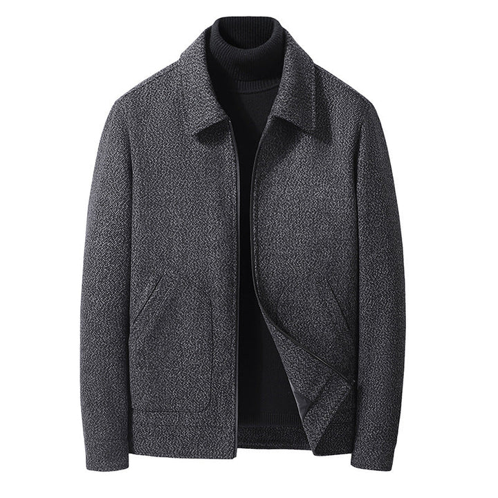 Herr Ull Blandning Short Jacka med Skjorta Krage och Finely Texturerad Tweed Look