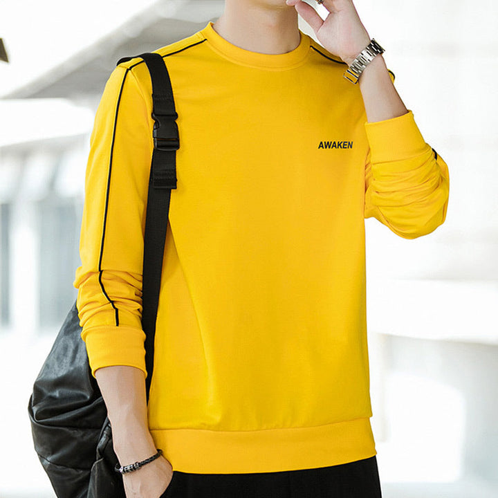 Herr Crewneck College-Tröja med Contrast Piping och Smal Silhuett