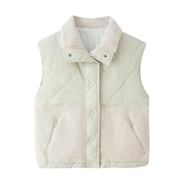 Dam Quiltad Väst med Teddy Fleece Insert, Ståkrage och Dragkedja Fickor