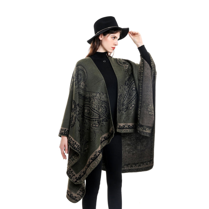 Dam elegant Jacquard poncho med Paisley mönster och öppen front