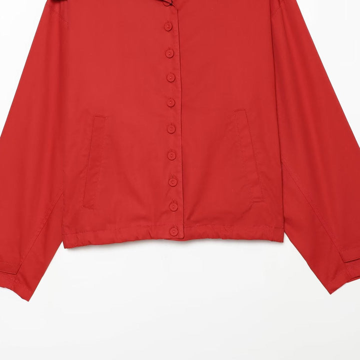 Dam Lätt Skjortjacka med Oversize Krage, Continuous Knapp Knäppning och Patch Fickor