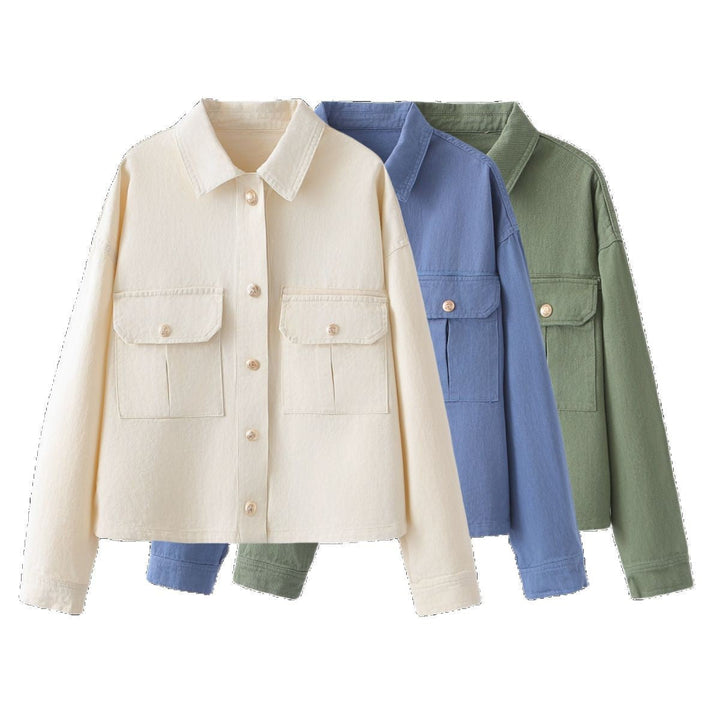 Dam Oversized Utility Jacka Gjord av Twill med Appliquéd Bröst Fickor