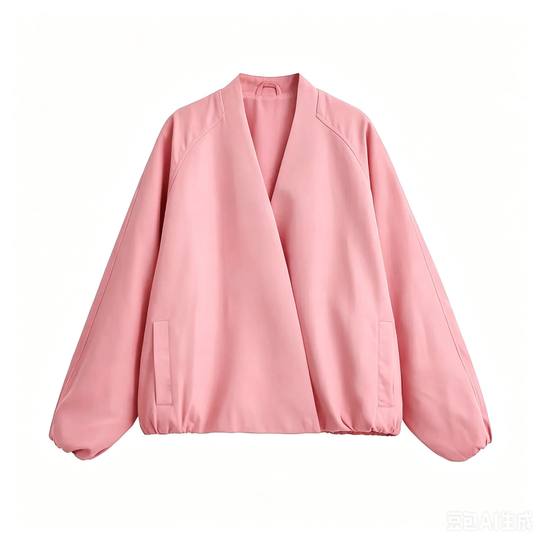 Dam kort jacka in oversize kimono skärning med elastic fåll