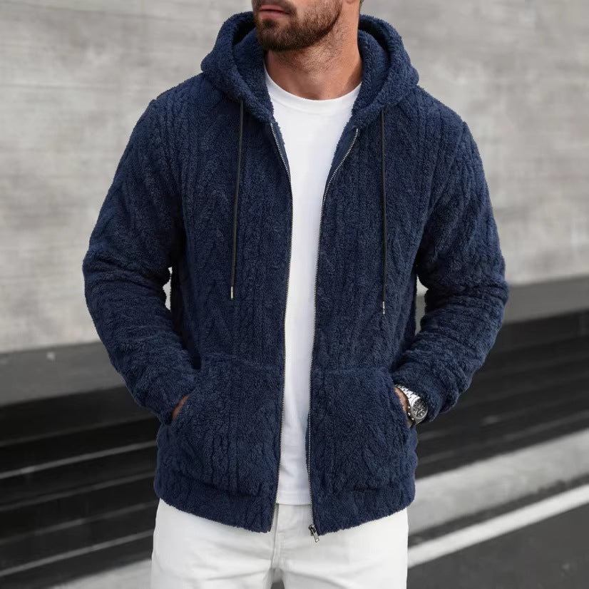Herr Cuddly Luvtröja Jacka Gjord av Teddy Fleece med Hel Dragkedja och Kangaroo Fickor