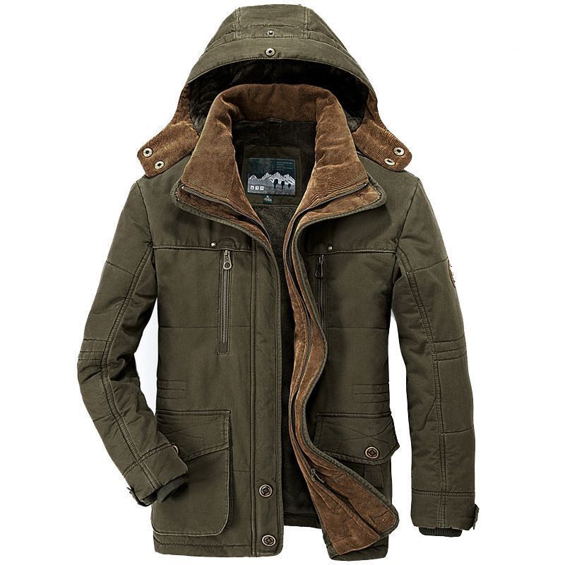 Herr Canvas Parka med Manchester Inre Krage, Uttagbar Huva och Warming Termisk Foder