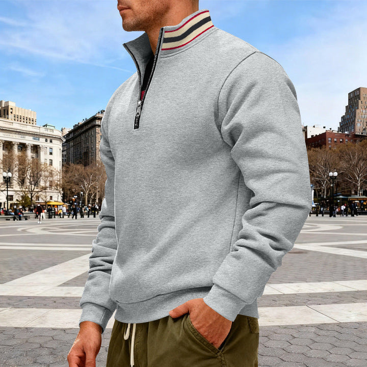 Herr Halv Dragkedja College-Tröja med Sportig Ring Krage och Mjuk Fleece Inner Foder