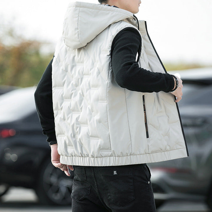 Herr Quiltad Sleeveless med Huva Väst med Thermo Isolering