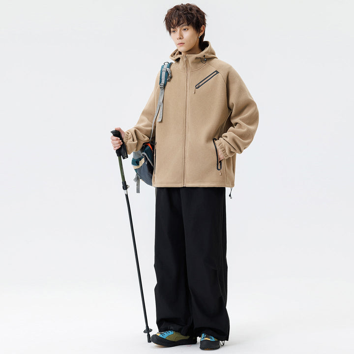 Herr Teknisk Softshell Fleece Jacka med Huva och Vattenavvisande Dragkedjor