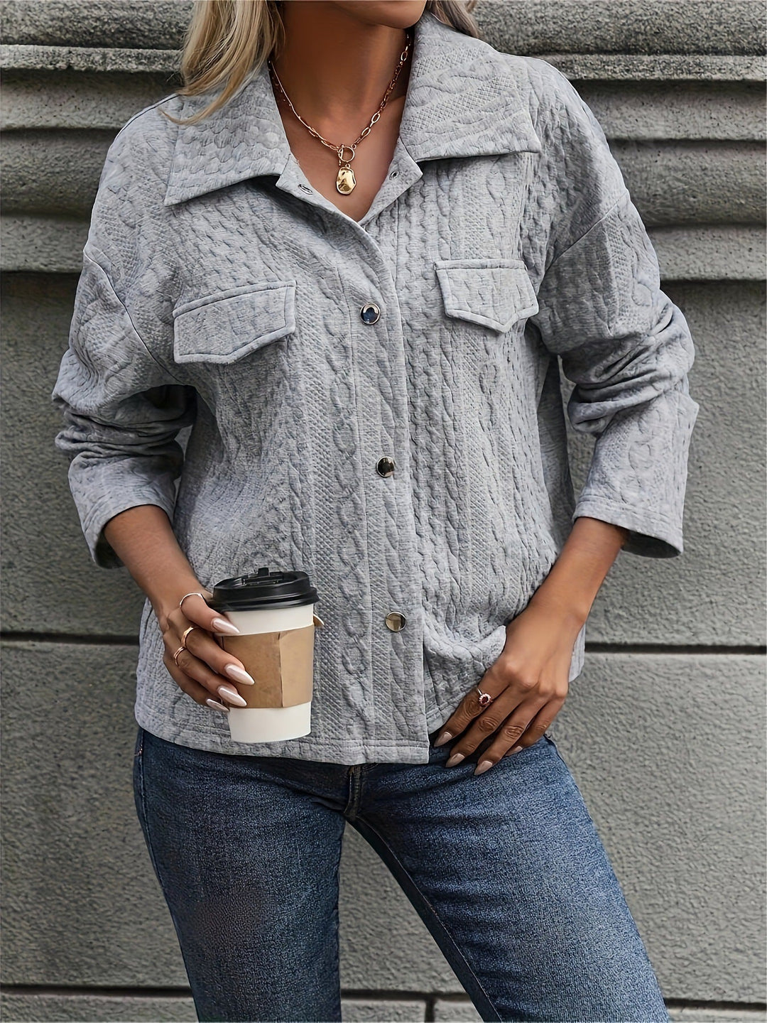 Dam Structured quiltad Shirt jacka med Flap fickor