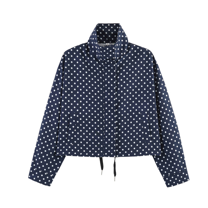 Dam Kort Prickig Prick Övergångsjacka med Stå Krage och Drawstring Nederkant
