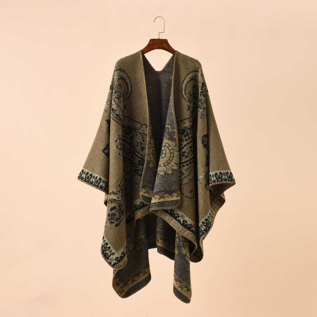 Dam elegant Jacquard poncho med Paisley mönster och öppen front