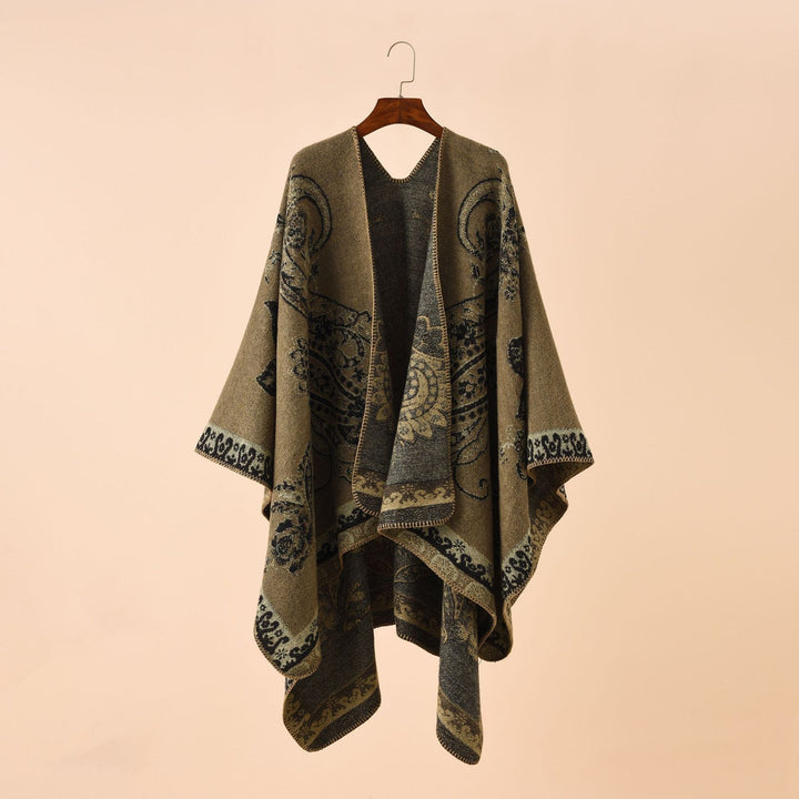 Dam elegant Jacquard poncho med Paisley mönster och öppen front