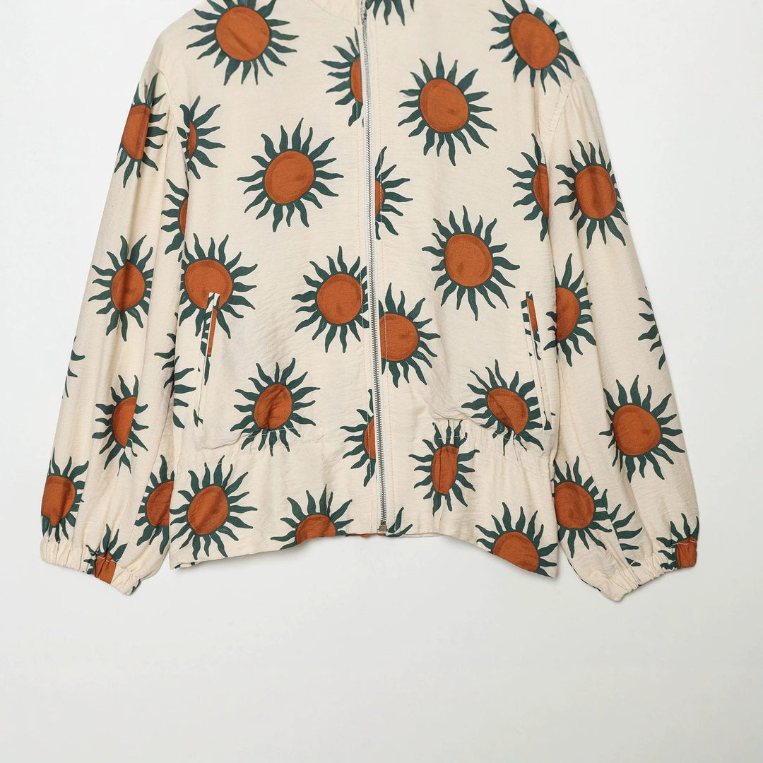 Dam Printed Boxig Blouson Jacka med Dragkedja och Drawstring Waist