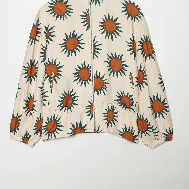 Dam Printed Boxig Blouson Jacka med Dragkedja och Drawstring Waist